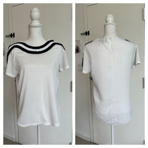 EMPORIO ARMANI Silk & Cotton White Black T-shirt Size 40/S